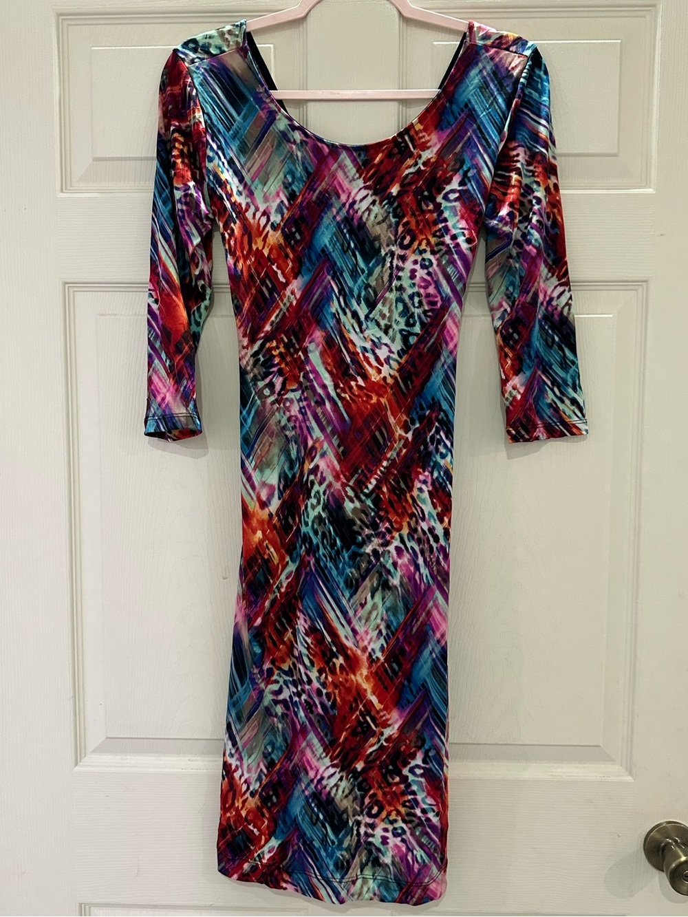 Multicolor Abstract Long-Sleeve Bodycon Dress